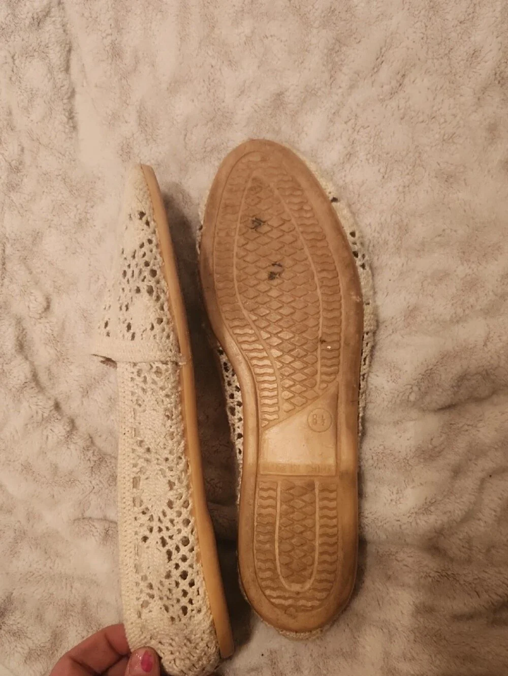 Womens Crochet Slip-On Flats in Cream/off-white